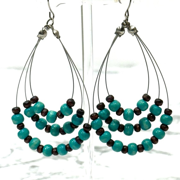 Loft Beaded Hoop Pierced Earrings turquoise teal - Picture 2 of 5